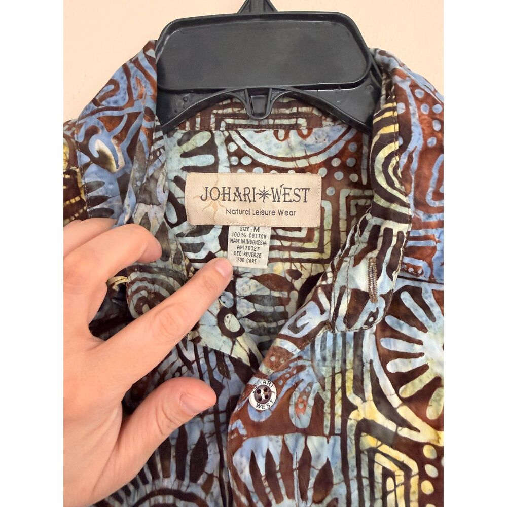 Johari West Batik Shirt | 100% Cotton Hand-Dyed Button Down | Size M - Picture 3 of 6